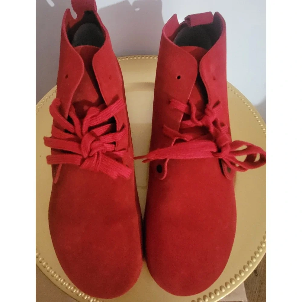 Birkenstock‎ Dundee Red Suede Lace Up Chukka Ankle Boots Womens E41